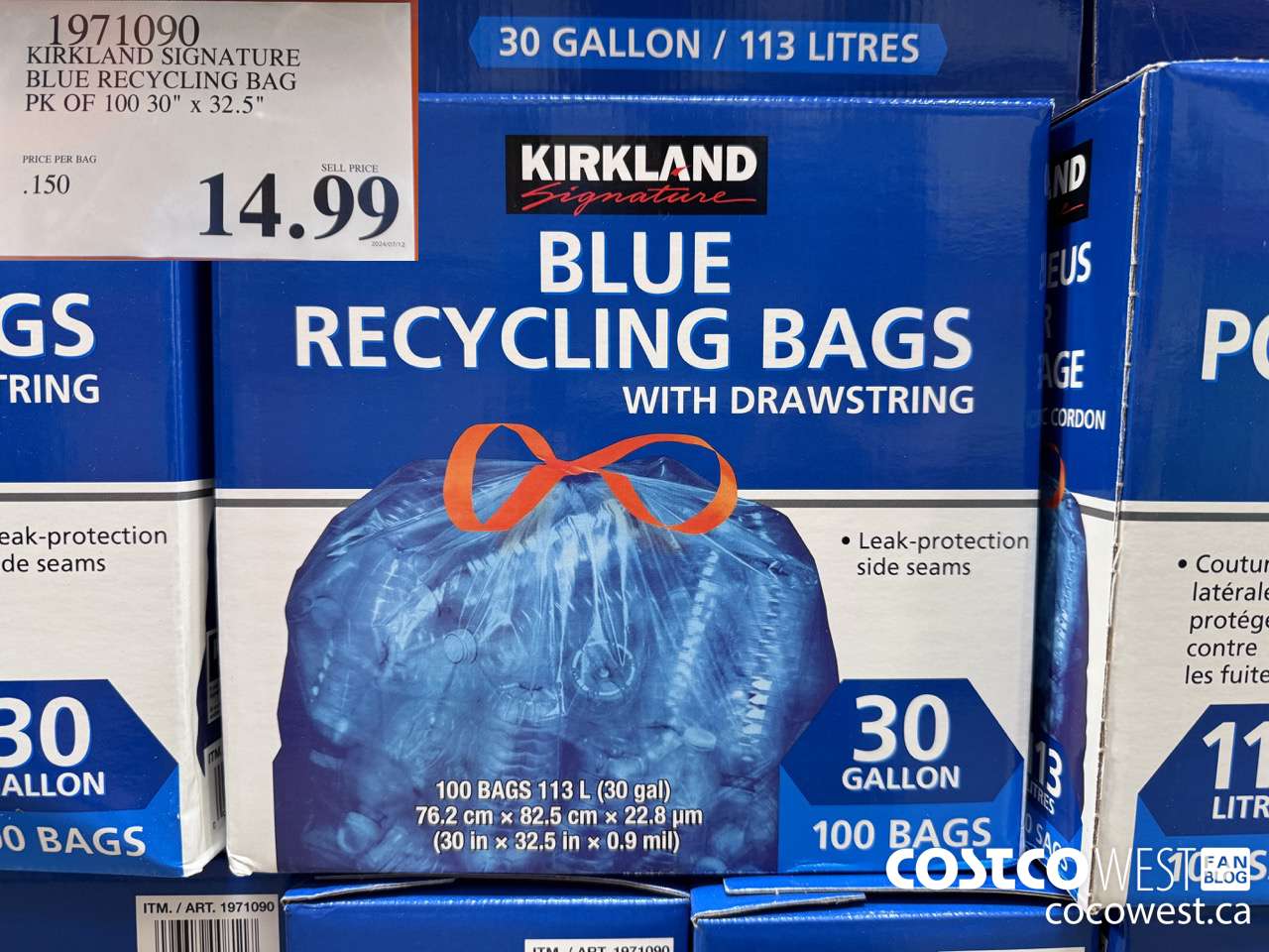 1971090 KIRKLAND SIGNATURE BLUE RECYCLING BAG PK OF 100 30