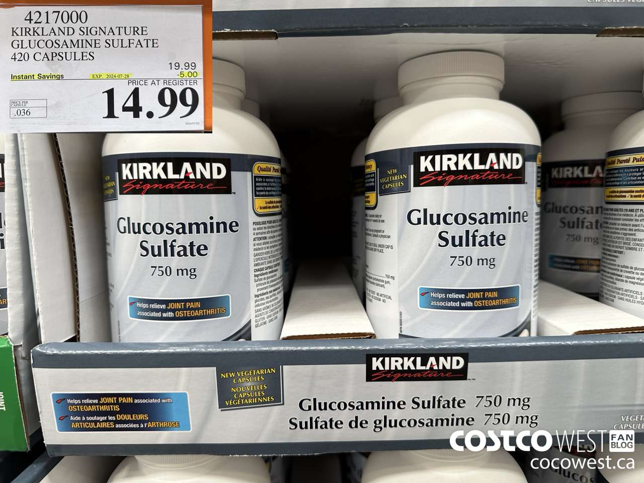 4217000 KIRKLAND SIGNATURE GLUCOSAMINE SULFATE 420 CAPSULES ($5.00 INSTANT SAVINGS EXPIRES ON 2024-07-28) $14.99