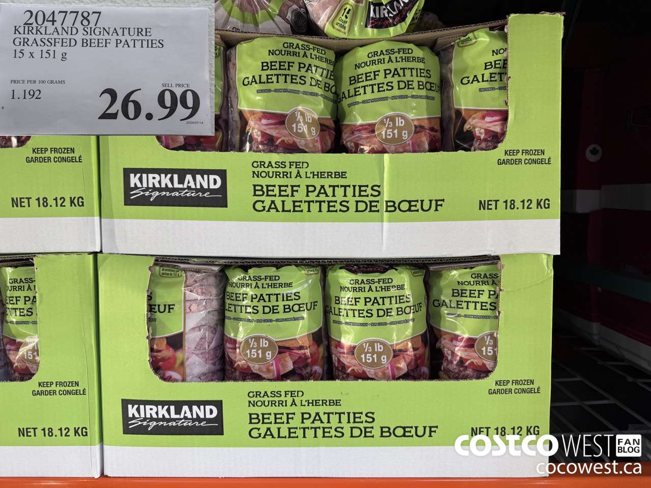 2047787 KIRKLAND SIGNATURE GRASSFED BEEF PATTIES 15 X 151G $26.99