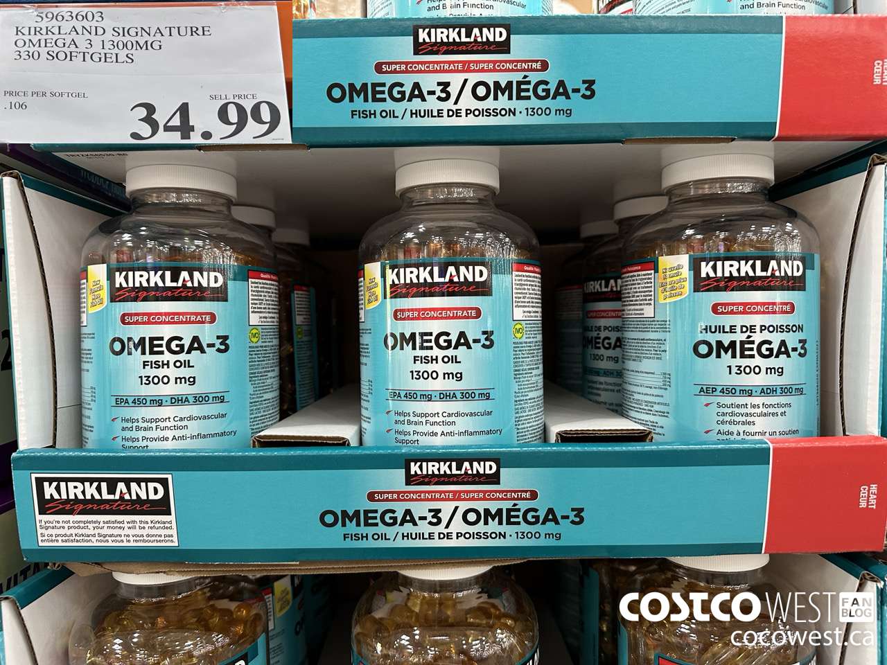 5963603 KIRKLAND SIGNATURE OMEGA 3 1300MG 330 SOFTGELS $34.99