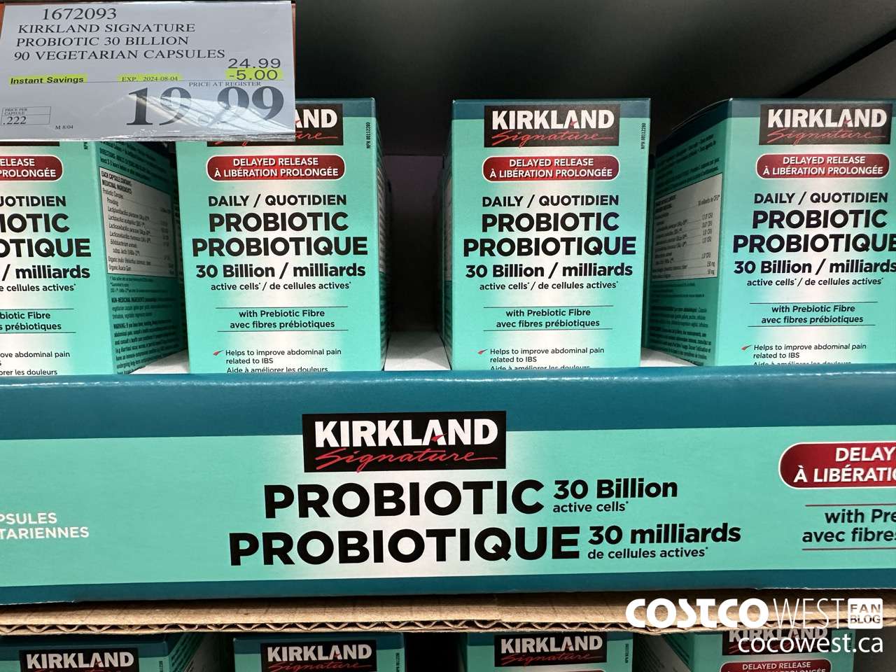 1672093 KIRKLAND SIGNATURE PROBIOTIC 30 BILLION 90 VEGETARIAN CAPSULES ($5.00 INSTANT SAVINGS EXPIRES ON 2024-08-04) $19.99