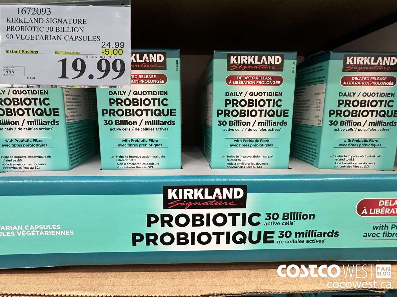 1672093 KIRKLAND SIGNATURE PROBIOTIC 30 BILLION 90 VEGETARIAN CAPSULES ($5.00 INSTANT SAVINGS EXPIRES ON 2024-08-04) $19.99