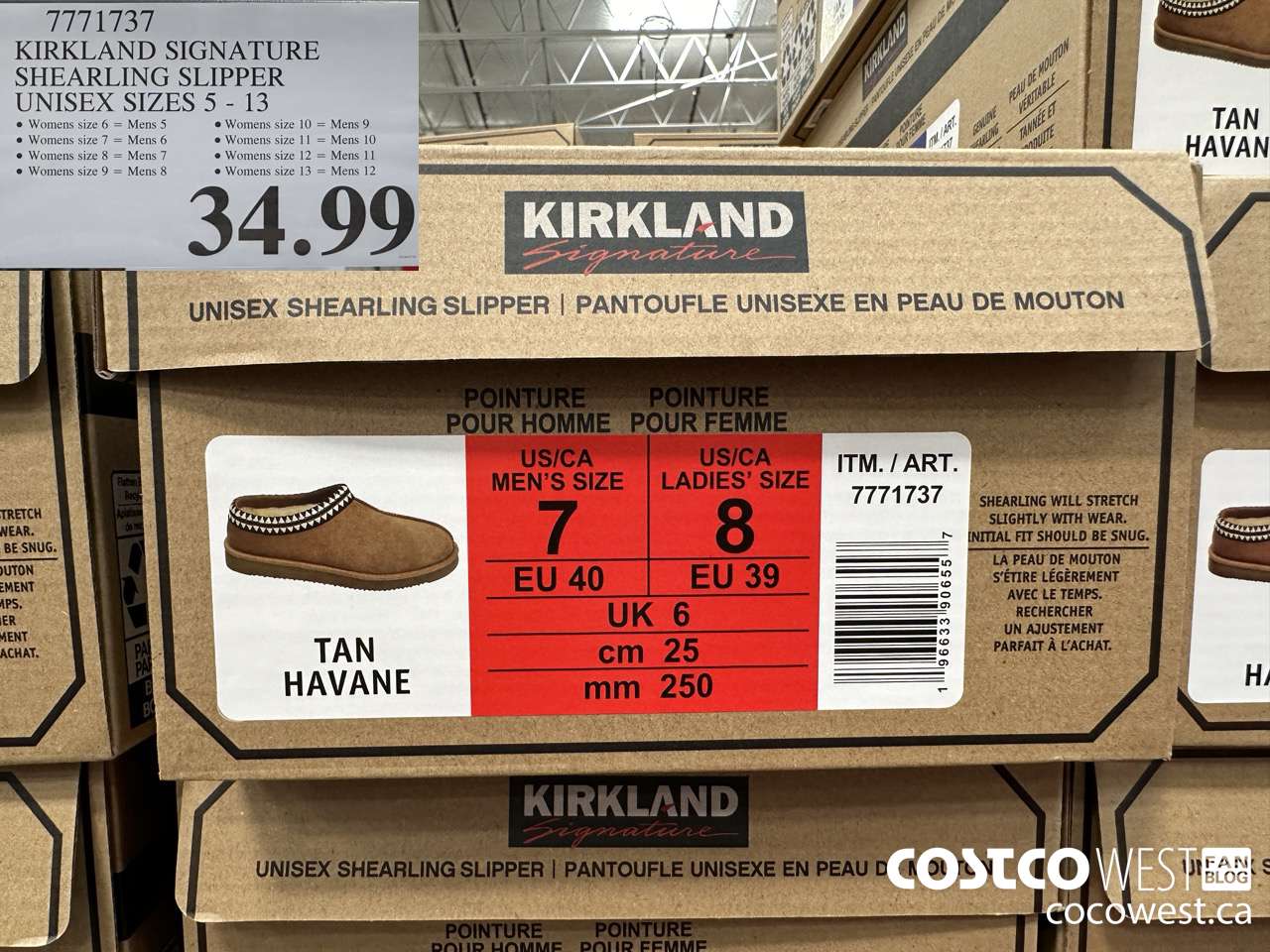 7771737 KIRKLAND SIGNATURE SHEARLING SLIPPER UNISEX SIES 5-13 $34.99