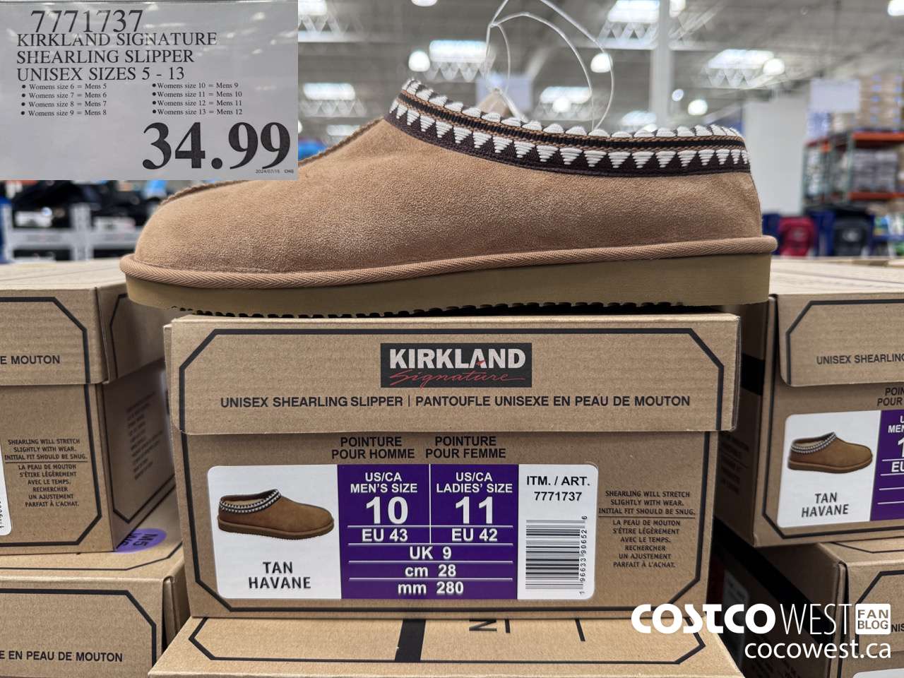 7771737 KIRKLAND SIGNATURE SHEARLING SLIPPER UNISEX SIES 5-13 $34.99