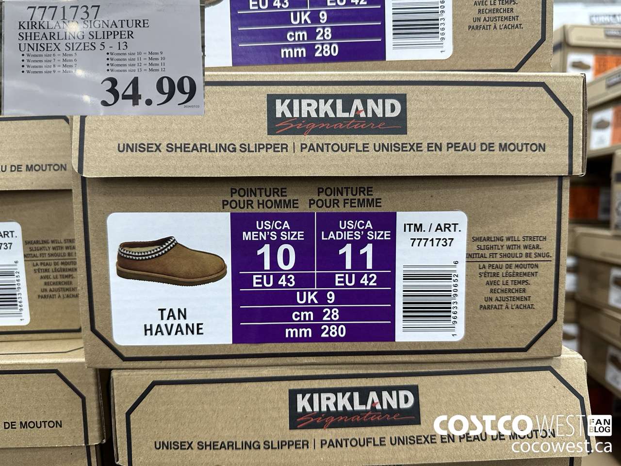 7771737 KIRKLAND SIGNATURE SHEARLING SLIPPER UNISEX SIES 5-13 $34.99