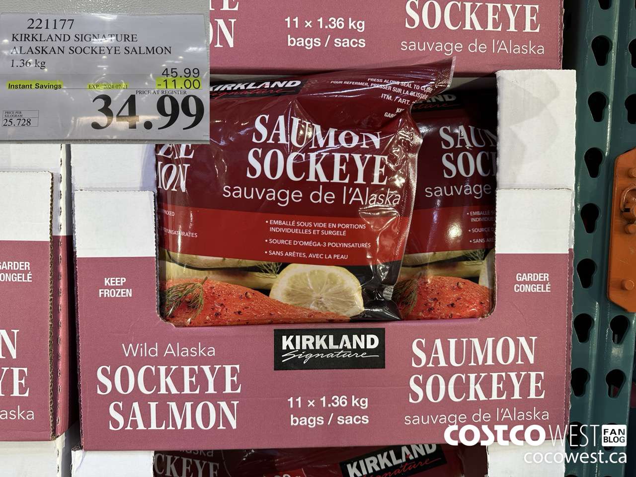 221177 KIRKLAND SIGNATURE WILD ALASKAN SALMON 1.36 kg  ($11.00 INSTANT SAVINGS EXPIRES ON 2024-07-21) $34.99
