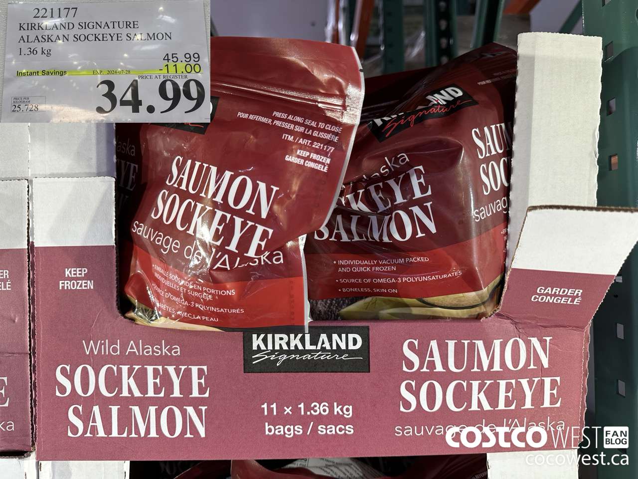 221177 KIRKLAND SIGNATURE WILD ALASKAN SALMON 1.36 kg  ($11.00 INSTANT SAVINGS EXPIRES ON 2024-07-28) $34.99