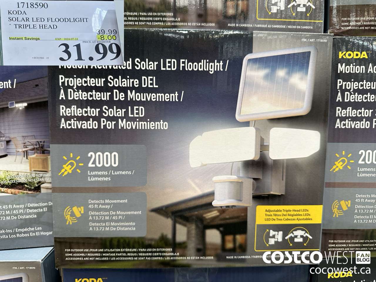 1718590 KODA SOLAR LED FLOODLIGHT TRIPLE HEAD ($8.00 INSTANT SAVINGS EXPIRES ON 2024-07-14) $31.99