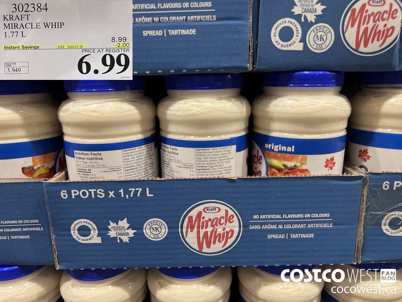 302384 KRAFT MIRACLE WHIP 1.77 L ($2.00 INSTANT SAVINGS EXPIRES ON 2024-07-28) $6.99