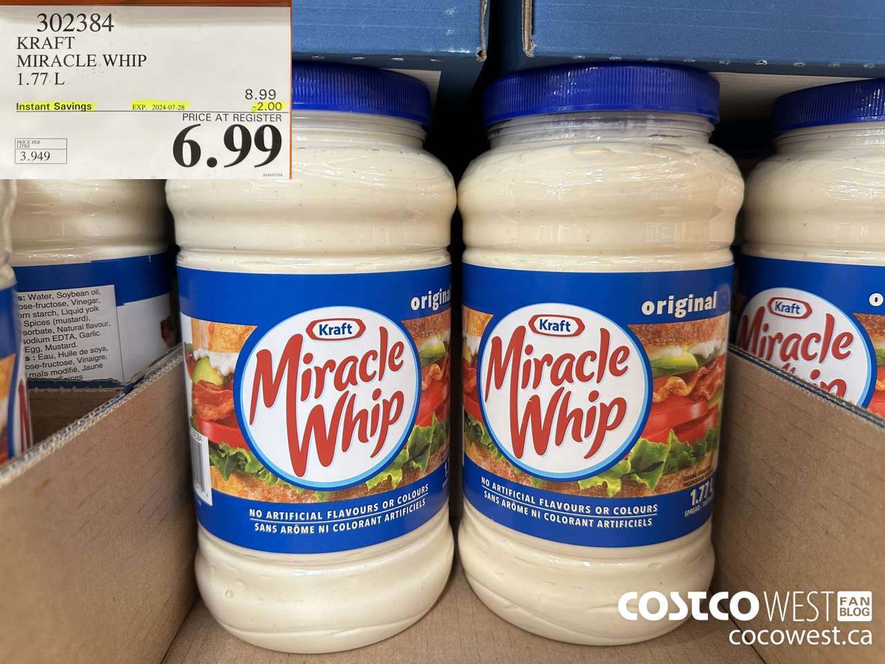 302384 KRAFT MIRACLE WHIP 1.77 L ($2.00 INSTANT SAVINGS EXPIRES ON 2024-07-28) $6.99