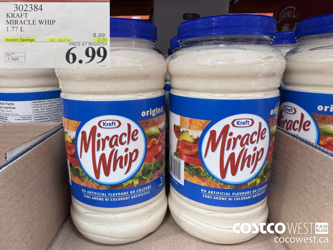 302384 KRAFT MIRACLE WHIP 1.77 L ($2.00 INSTANT SAVINGS EXPIRES ON 2024-07-28) $6.99