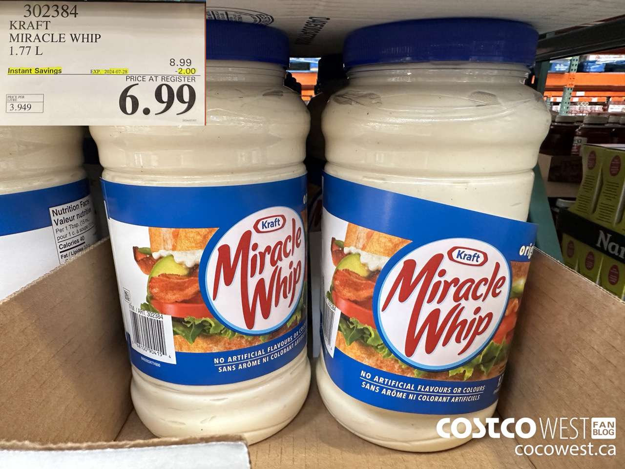 302384 KRAFT MIRACLE WHIP 1.77 L ($2.00 INSTANT SAVINGS EXPIRES ON 2024-07-28) $6.99