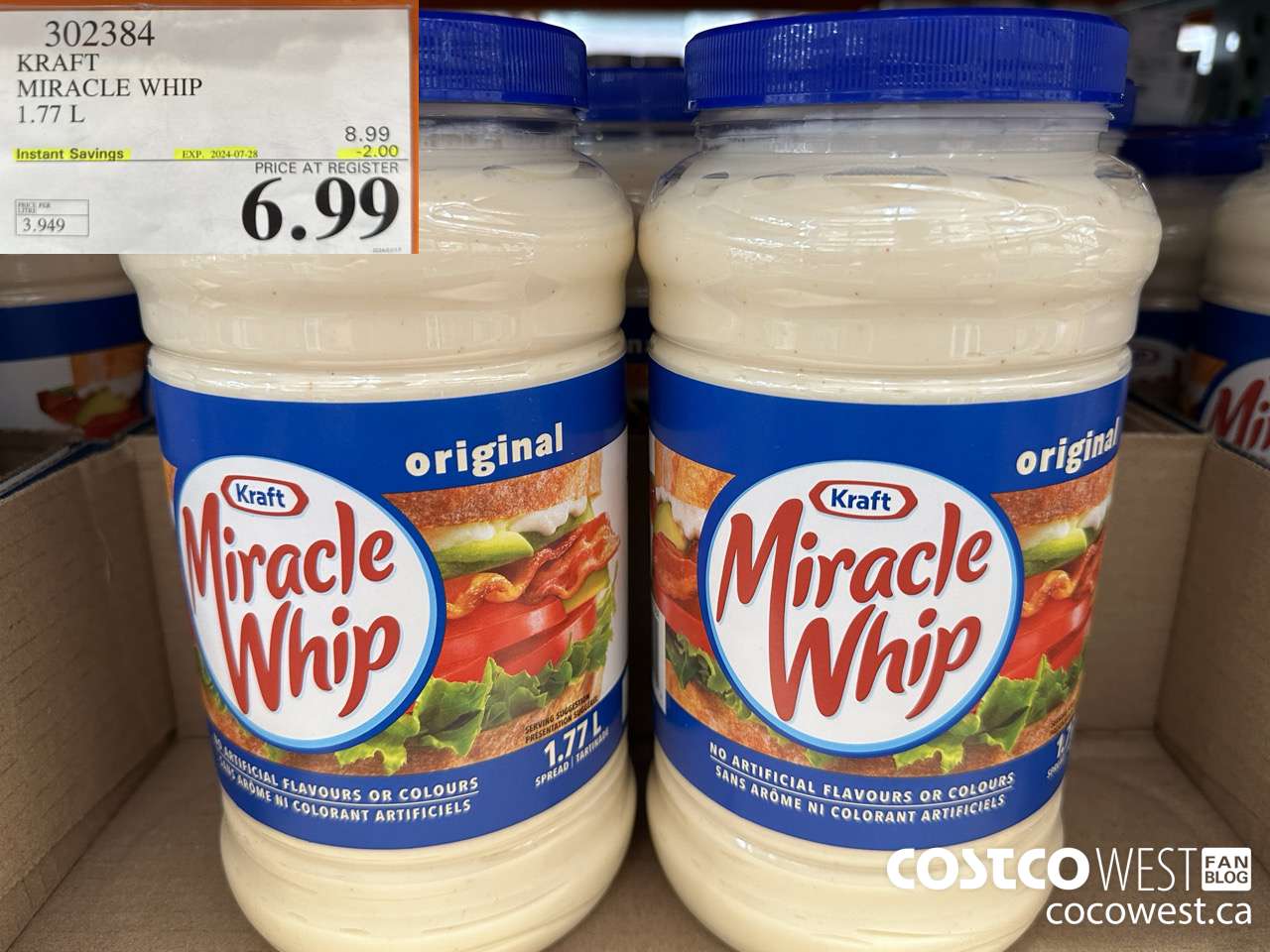 302384 KRAFT MIRACLE WHIP 1.77 L ($2.00 INSTANT SAVINGS EXPIRES ON 2024-07-28) $6.99