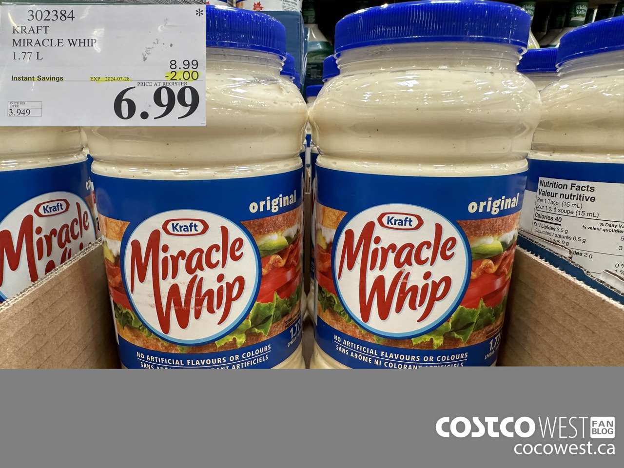 302384 KRAFT MIRACLE WHIP 1.77 L ($2.00 INSTANT SAVINGS EXPIRES ON 2024-07-28) $6.99