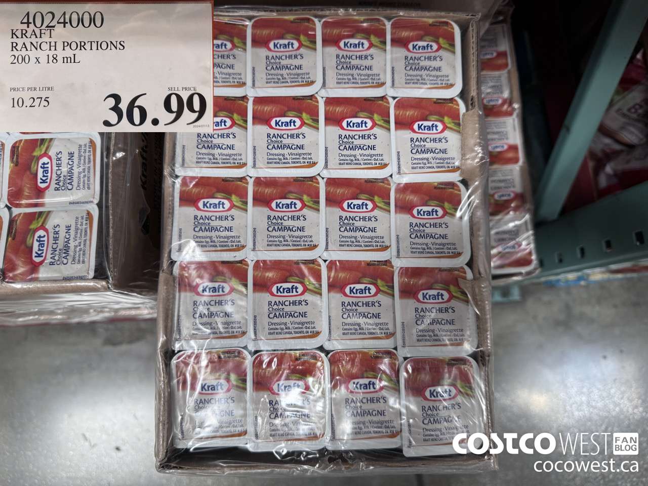 4024000 KRAFT RANCH PORTIONS 200 X 18 ML $36.99