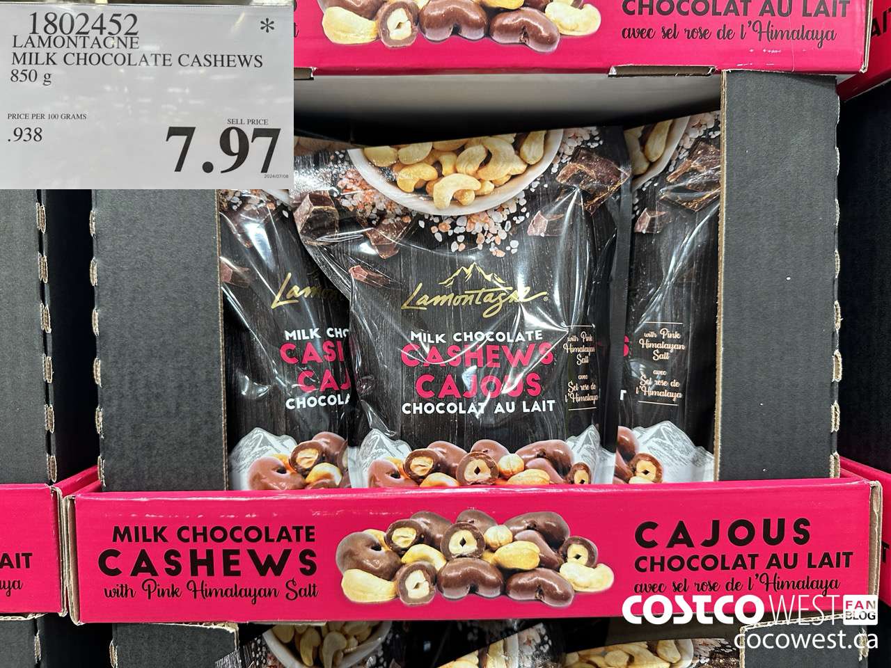1802452 LAMONTAGNE MILK CHOCOLATE CASHEWS $7.97