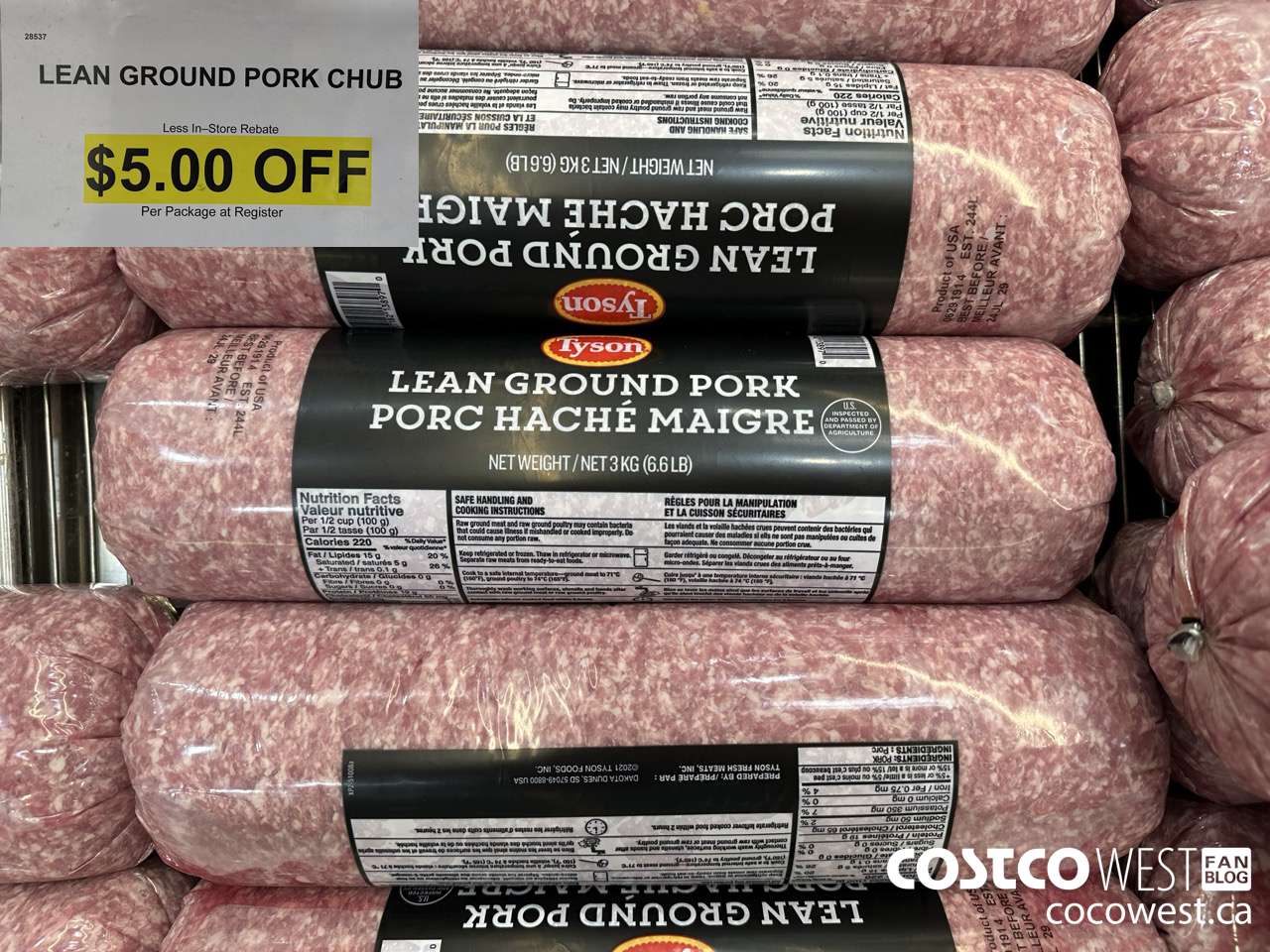 28537 LEAN GROUND PORK CHUB 3KG ($5.00 INSTANT SAVINGS)