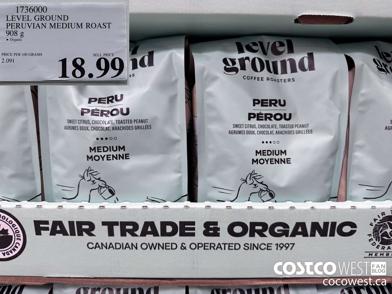 1736000 LEVEL GROUND PERUVIAN MEDIUM ROAST 908 G $18.99