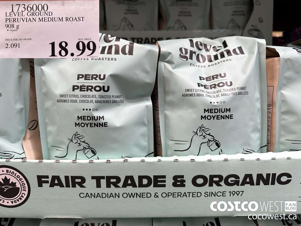 1736000 LEVEL GROUND PERUVIAN MEDIUM ROAST 908 G $18.99