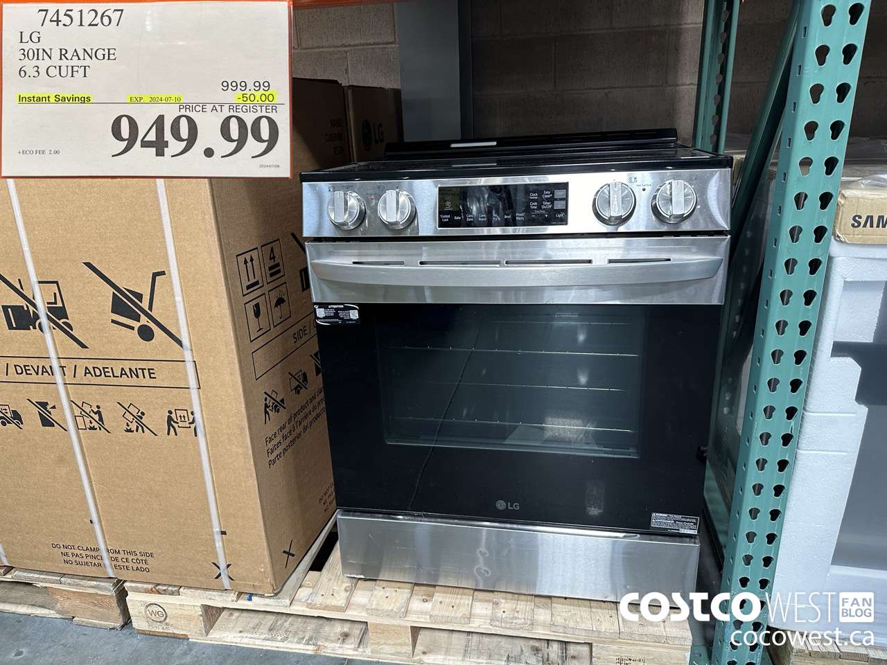 7451267 LG SLIDE-IN RANGE 6.3 CU. FT. ($50.00 INSTANT SAVINGS EXPIRES ON 2024-07-10) $949.99