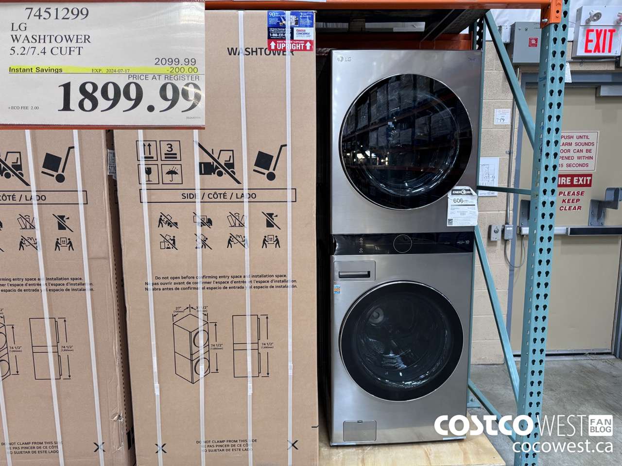 7451299 LG WASHTOWER 5.2/7.4 CUFT ($200.00 INSTANT SAVINGS EXPIRES ON 2024-07-17) $1899.99