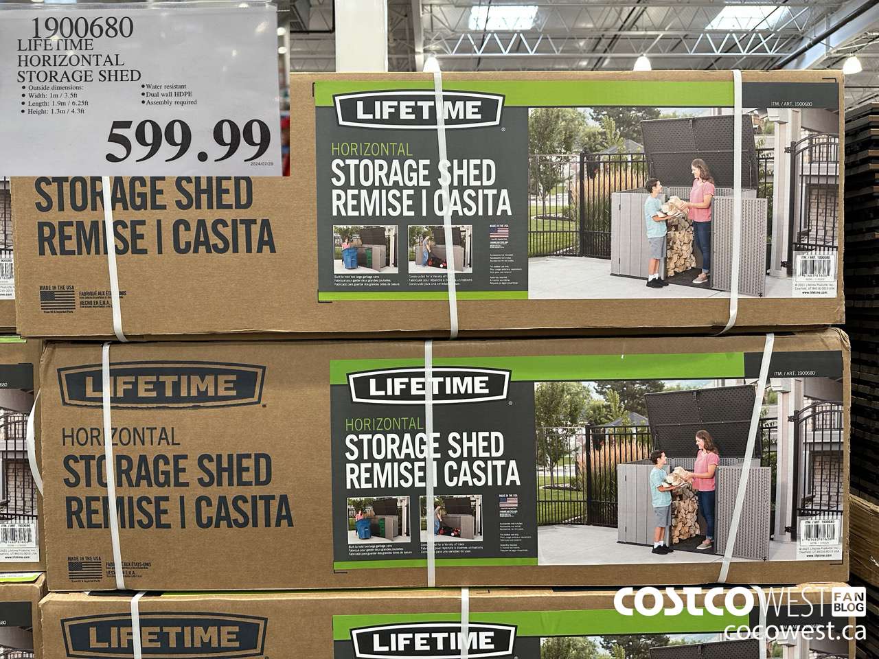 1900680 LIFETIME HORIZONTAL STORAGE SHED $599.99