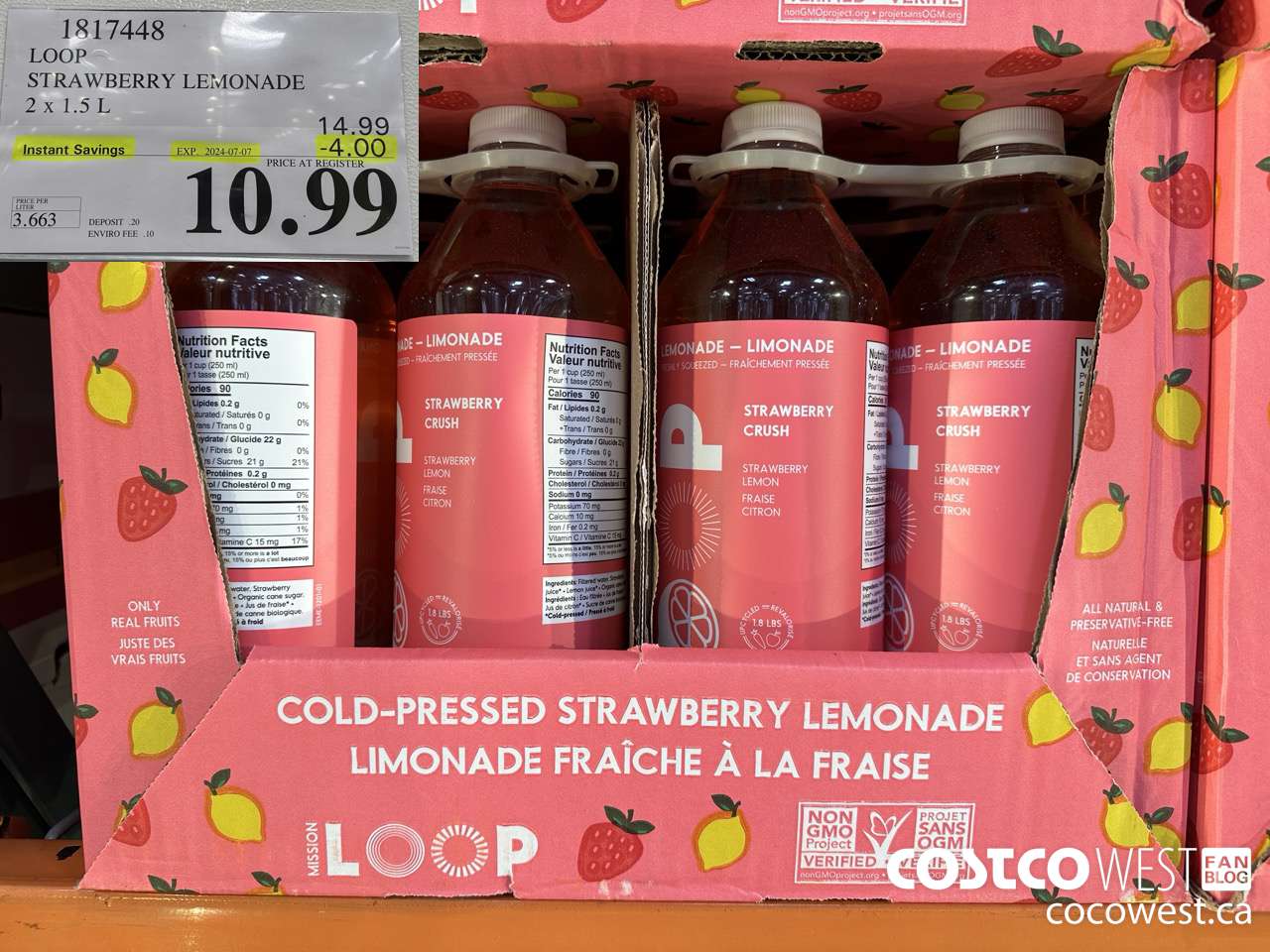 1817448 LOOP STRAWBERRY LEMONADE 2 X 1.5 L ($4.00 INSTANT SAVINGS EXPIRES ON 2024-07-07) $10.99