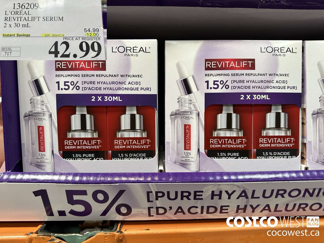 1362096 L'OREAL REVITALIFT SERUM 2 X 30 ML ($12.00 INSTANT SAVINGS EXPIRES ON 2024-07-14) $42.99