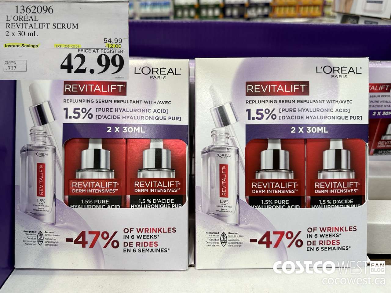1362096 L'OREAL REVITALIFT SERUM 2 X 30 ML ($12.00 INSTANT SAVINGS EXPIRES ON 2024-08-04) $42.99
