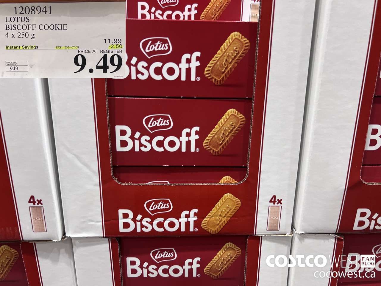 1208941 LOTUS BISCOFF COOKIE 4 x 250 g ($2.50 INSTANT SAVINGS EXPIRES ON 2024-07-08) $9.49
