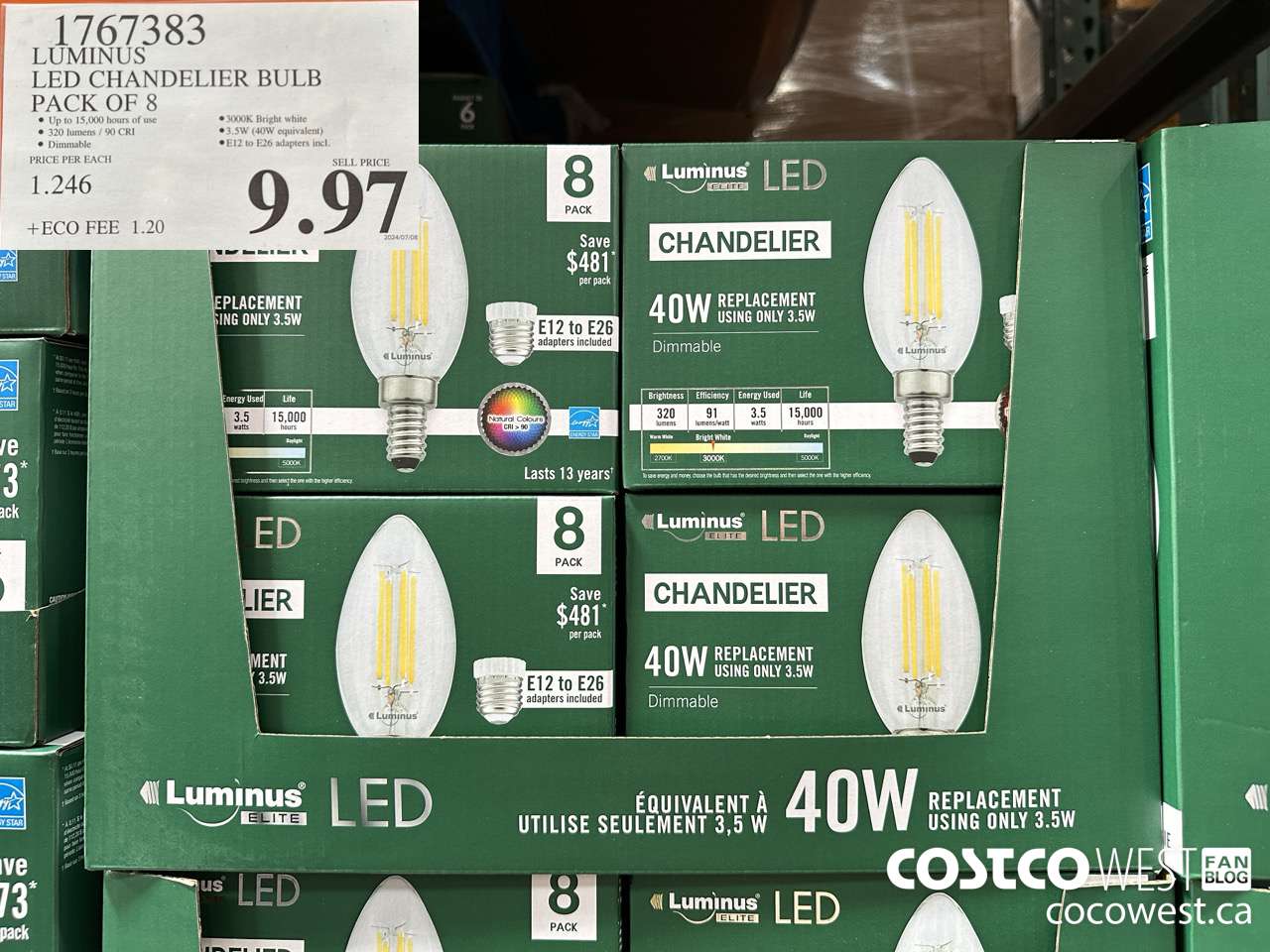 1767383 LUMINUS LED CHANDELIER BULB PACK OF 8 $9.97