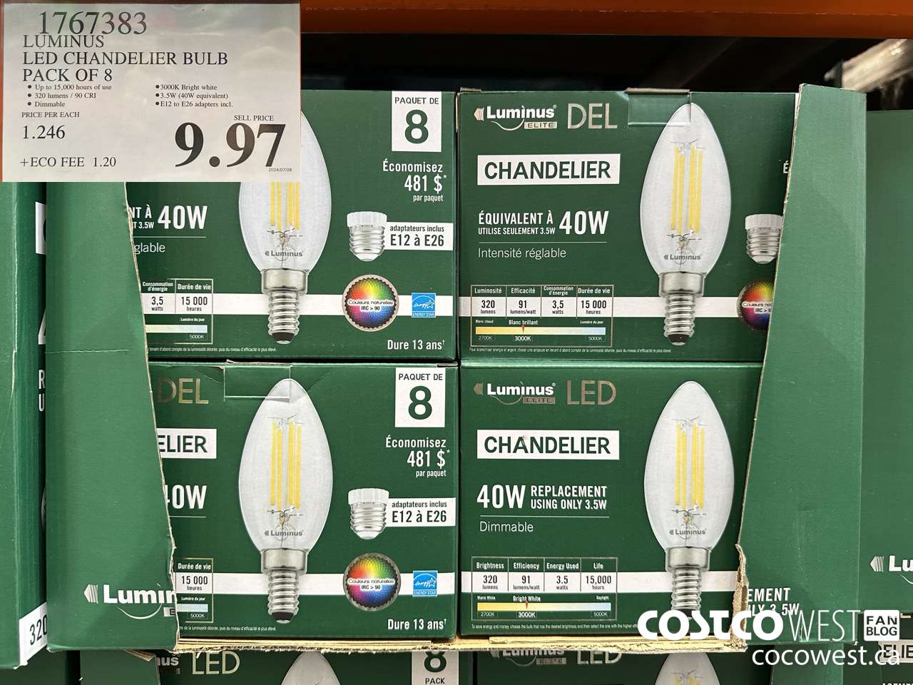 1767383 LUMINUS LED CHANDELIER BULB PACK OF 8 $9.97