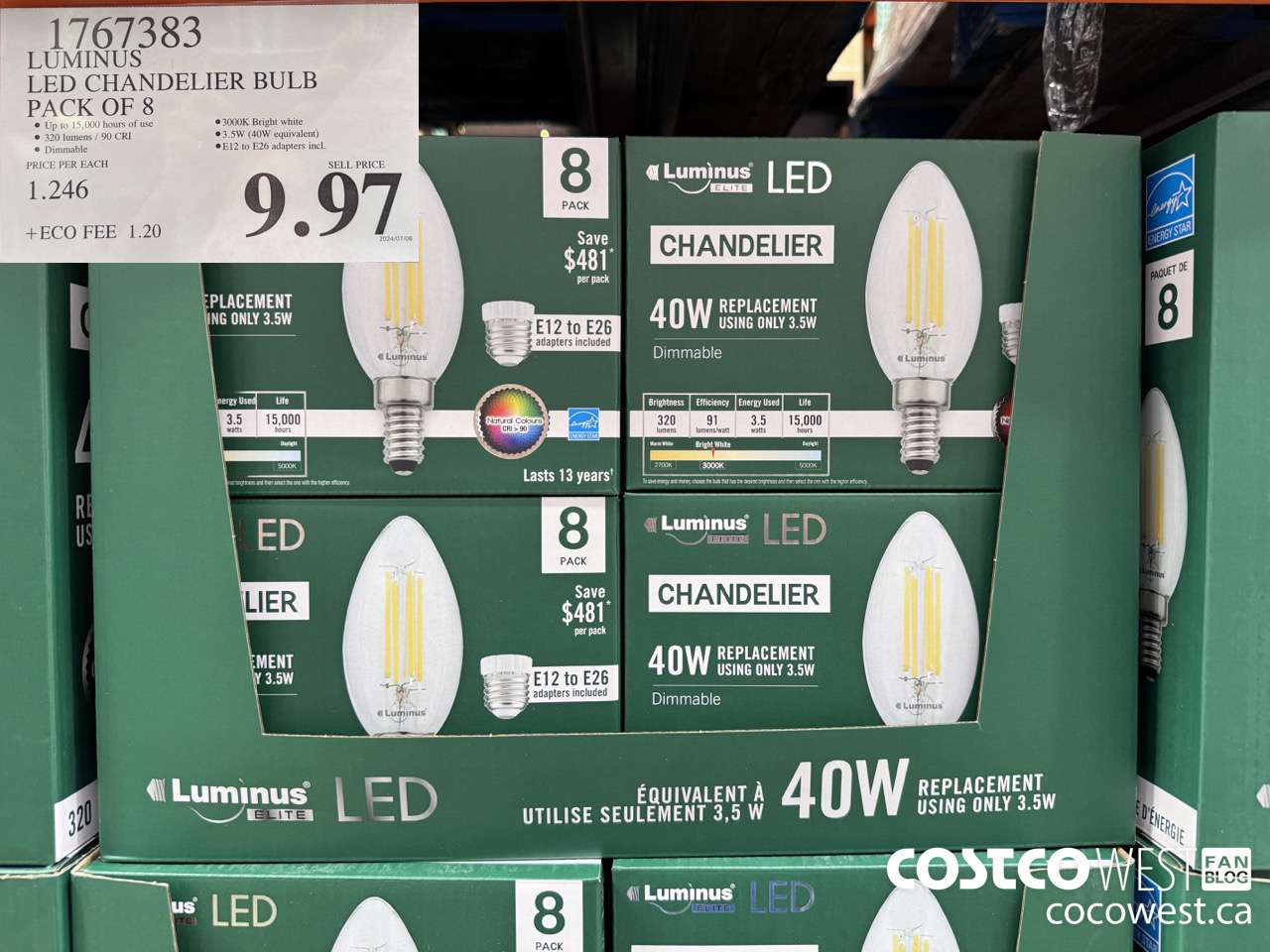 1767383 LUMINUS LED CHANDELIER BULB PACK OF 8 $9.97