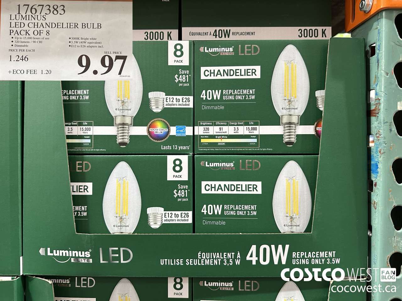 1767383 LUMINUS LED CHANDELIER BULB PACK OF 8 $9.97