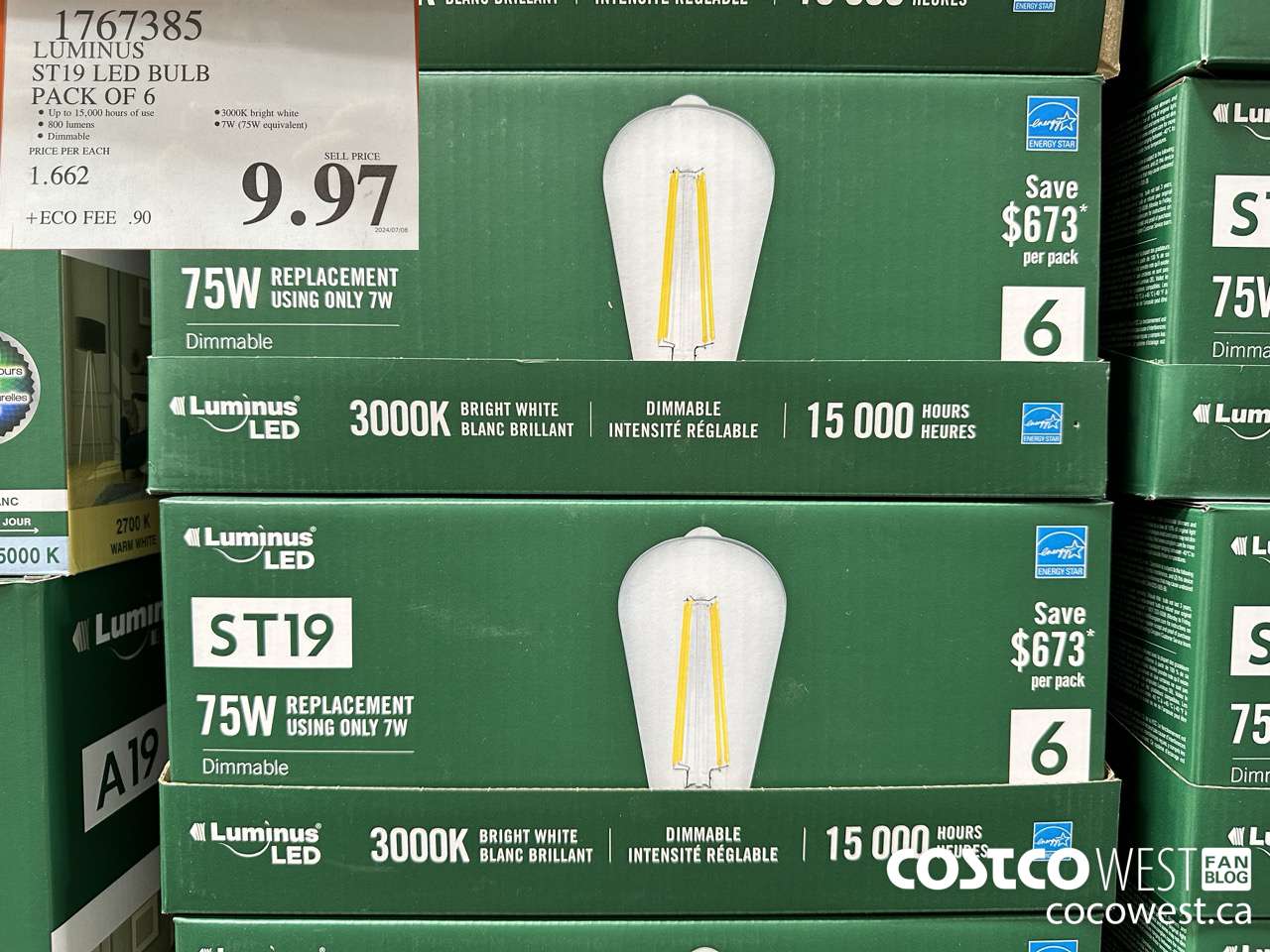 1767385 LUMINUS ST19 LED BULB PACK OF 6 $9.97