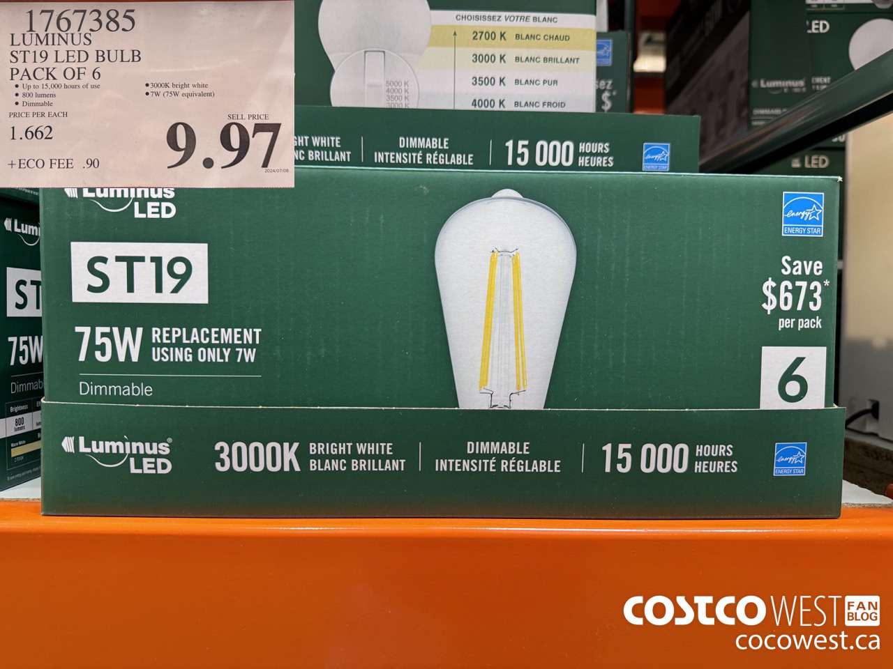 1767385 LUMINUS ST19 LED BULB PACK OF 6 $9.97