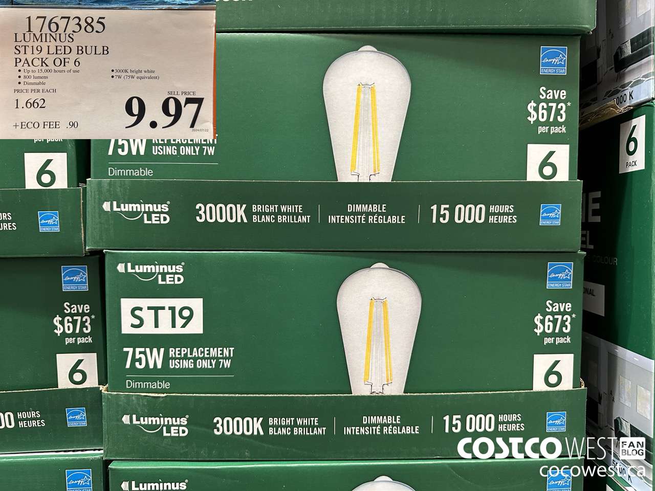 1767385 LUMINUS ST19 LED BULB PACK OF 6 $9.97