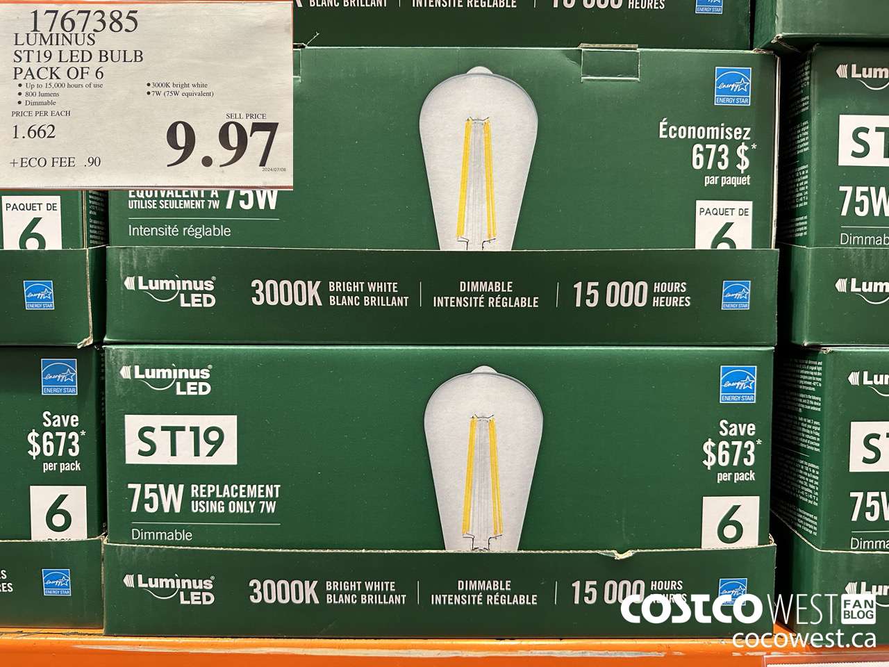 1767385 LUMINUS ST19 LED BULB PACK OF 6 $9.97