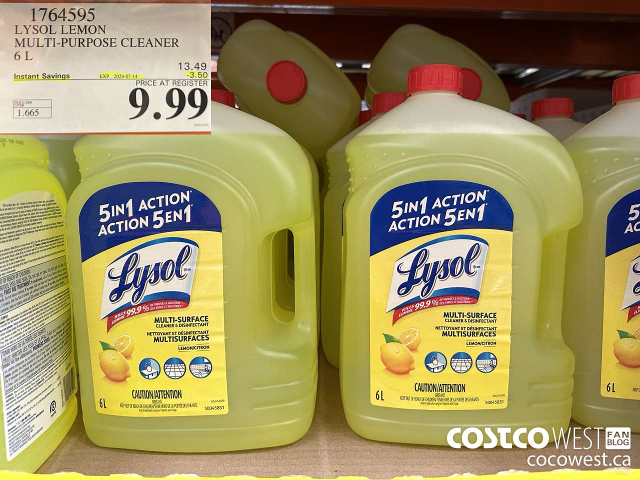 1764595 LYSOL LEMON MULTI-PURPOSE CLEANER 6L ($3.50 INSTANT SAVINGS EXPIRES ON 2024-07-14) $9.99