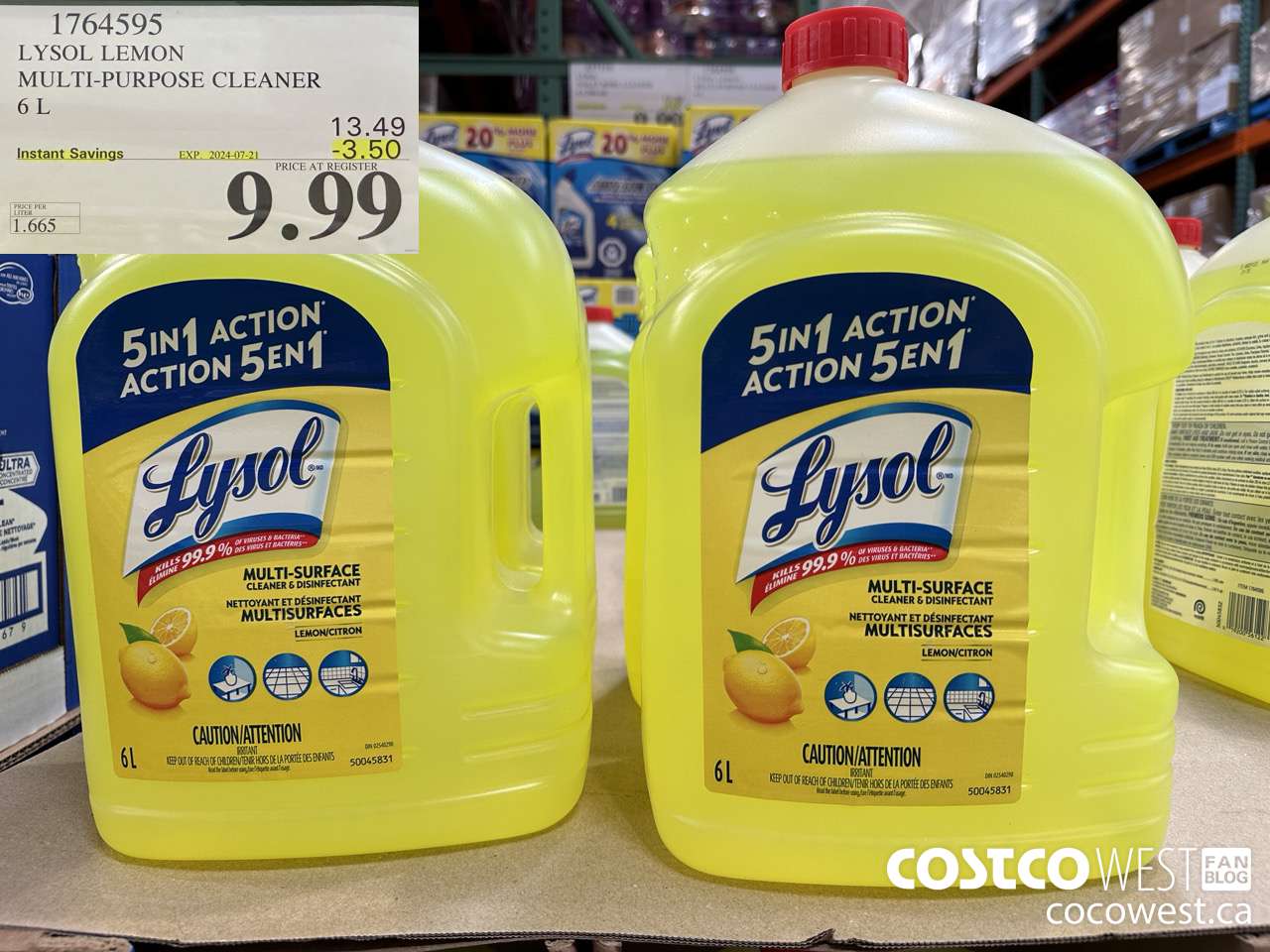 1764595 LYSOL LEMON MULTI-PURPOSE CLEANER 6L ($3.50 INSTANT SAVINGS EXPIRES ON 2024-07-21) $9.99