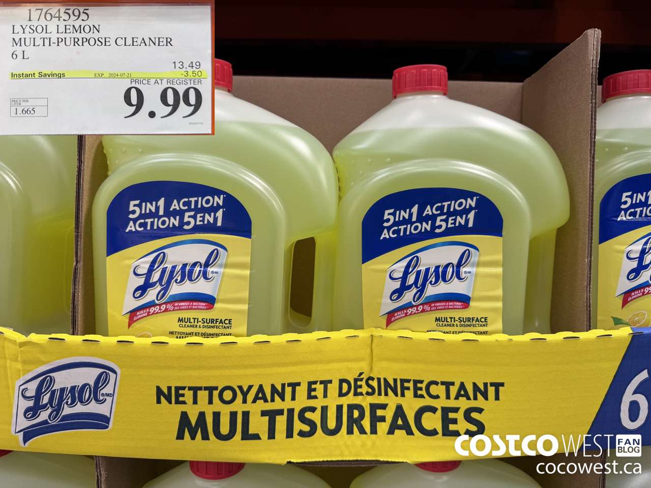 1764595 LYSOL LEMON MULTI-PURPOSE CLEANER 6L ($3.50 INSTANT SAVINGS EXPIRES ON 2024-07-21) $9.99