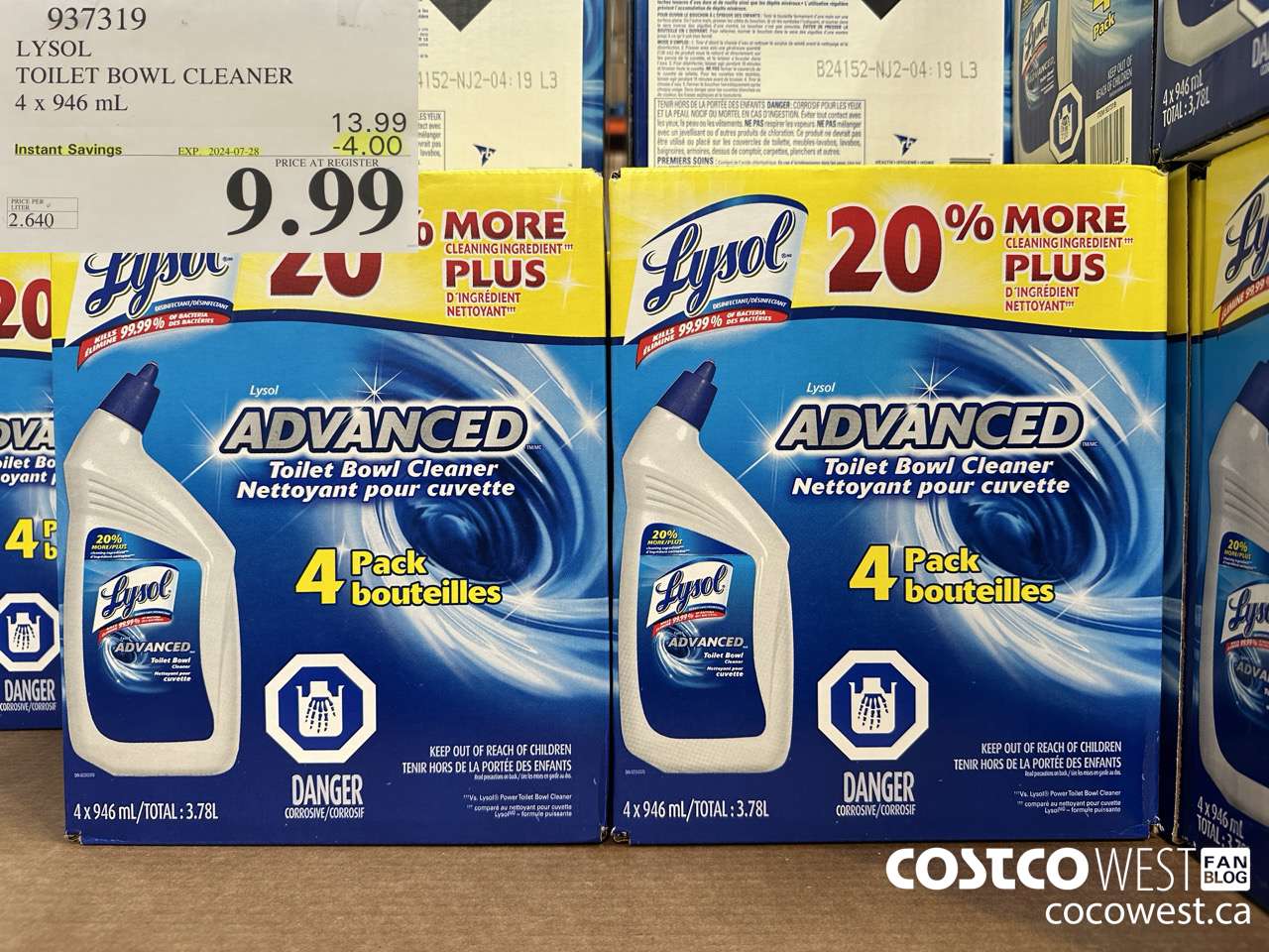 937319 LYSOL TOILET BOWL CLEANER 4 x 946 ML ($4.00 INSTANT SAVINGS EXPIRES ON 2024-07-28) $9.99