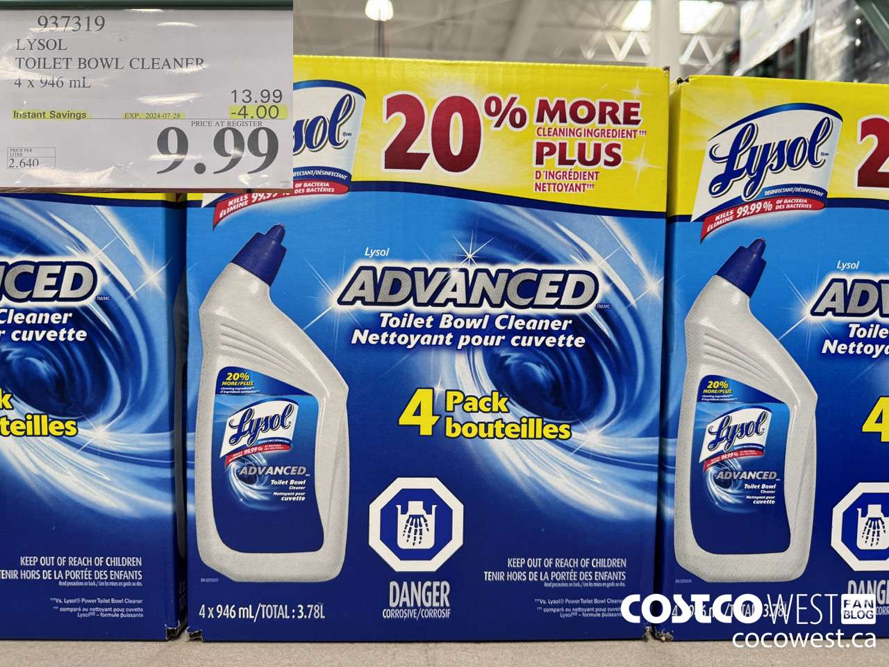 937319 LYSOL TOILET BOWL CLEANER 4 x 946 ML ($4.00 INSTANT SAVINGS EXPIRES ON 2024-07-28) $9.99