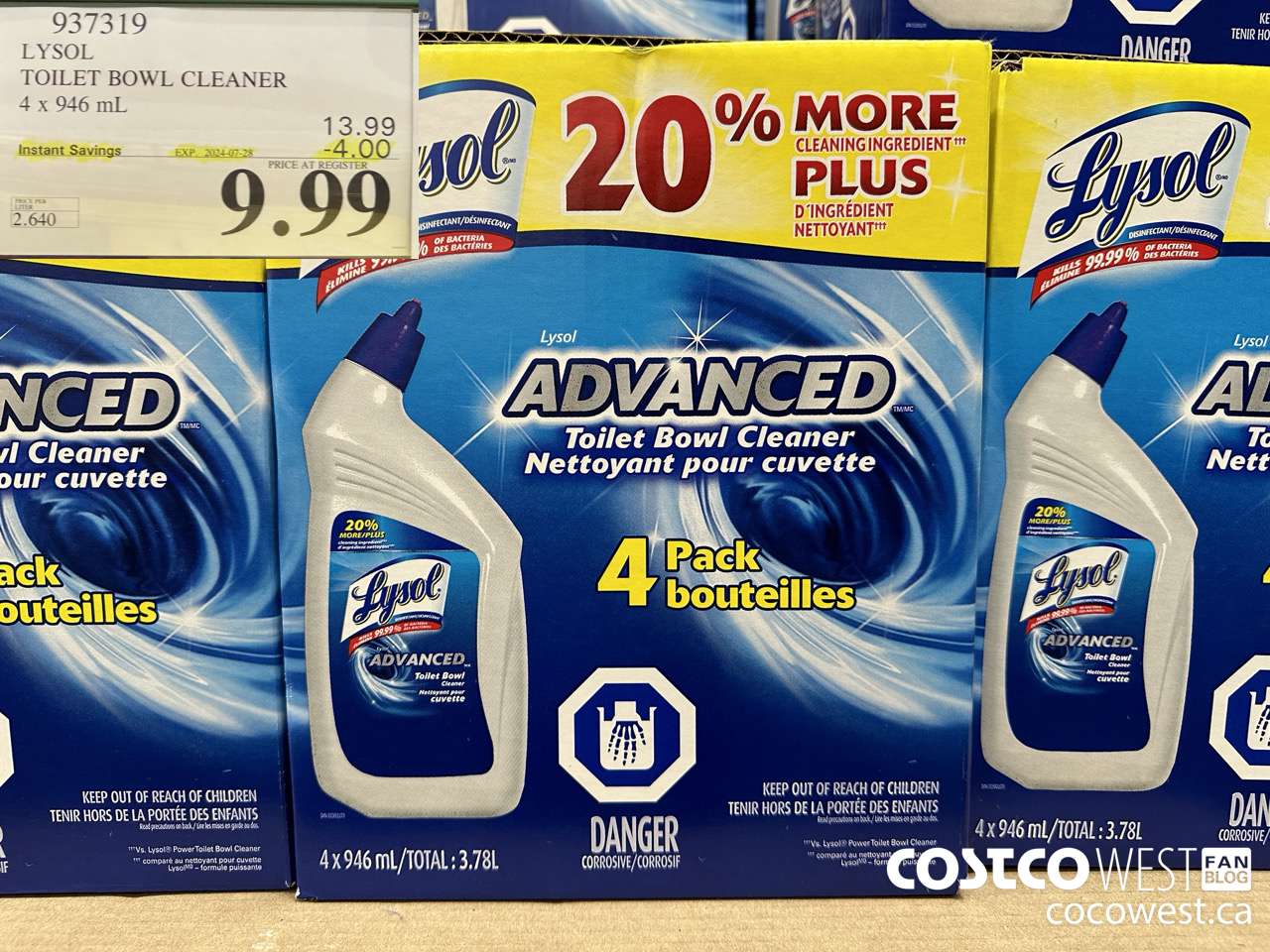 937319 LYSOL TOILET BOWL CLEANER 4 x 946 ML ($4.00 INSTANT SAVINGS EXPIRES ON 2024-07-28) $9.99