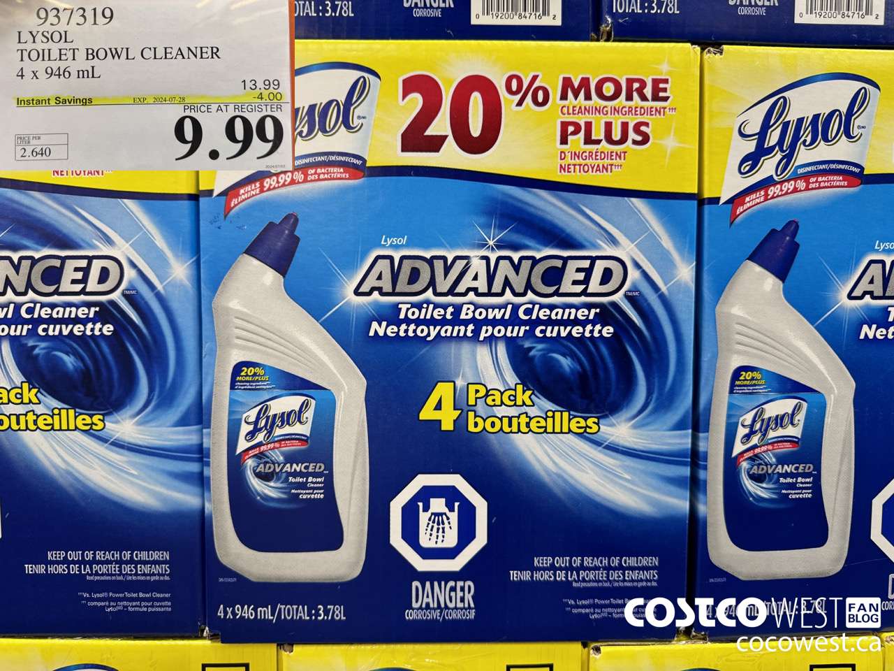 937319 LYSOL TOILET BOWL CLEANER 4 x 946 ML ($4.00 INSTANT SAVINGS EXPIRES ON 2024-07-28) $9.99