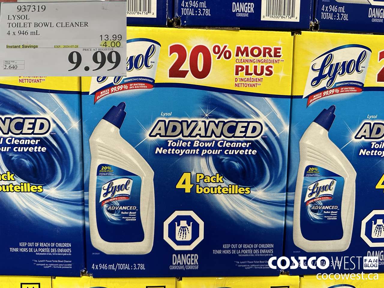 937319 LYSOL TOILET BOWL CLEANER 4 x 946 ML ($4.00 INSTANT SAVINGS EXPIRES ON 2024-07-28) $9.99