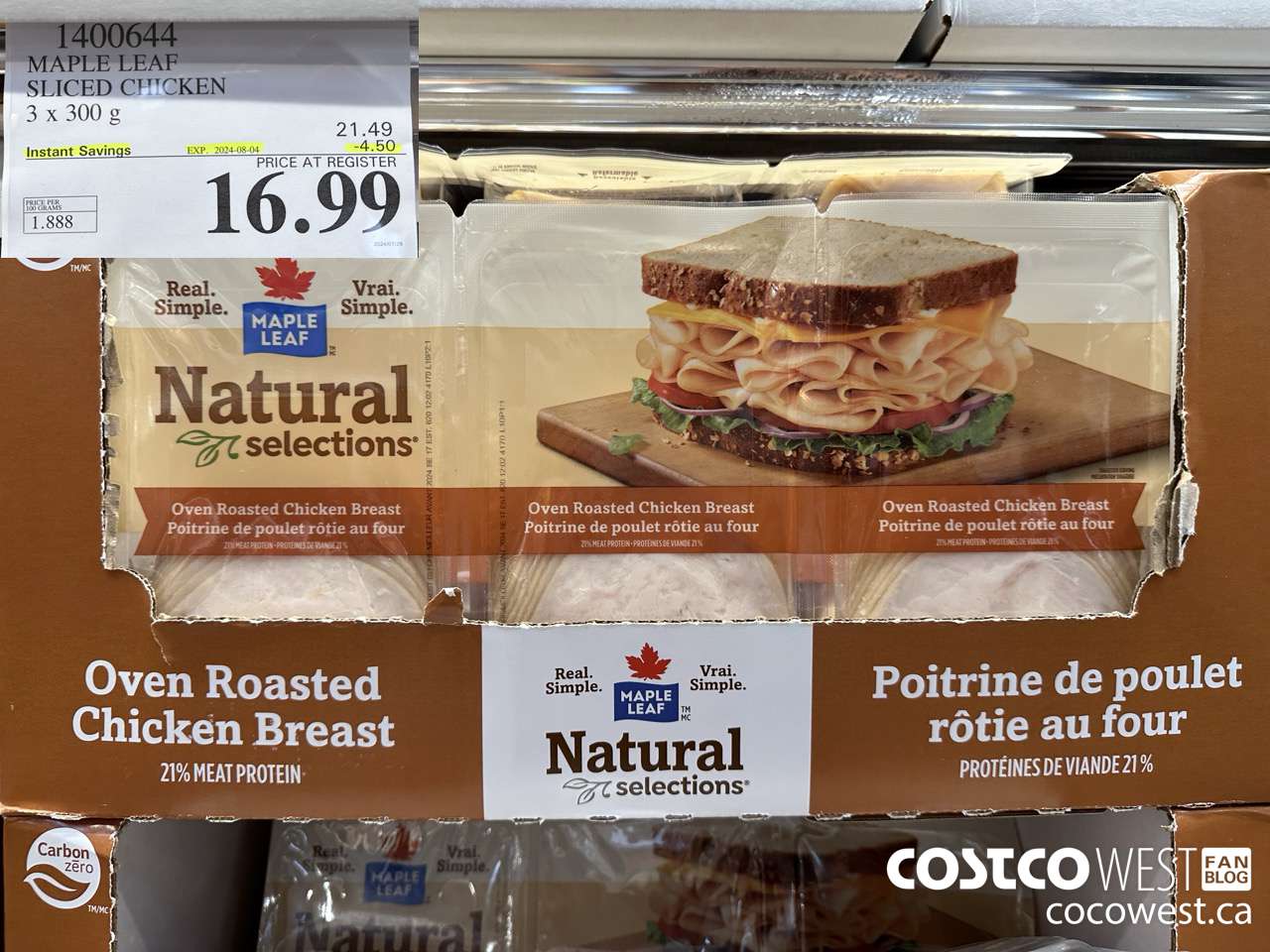 1400644 MAPLE LEAF SLICED CHICKEN 3 x 300 g ($4.50 INSTANT SAVINGS EXPIRES ON 2024-08-04) $16.99