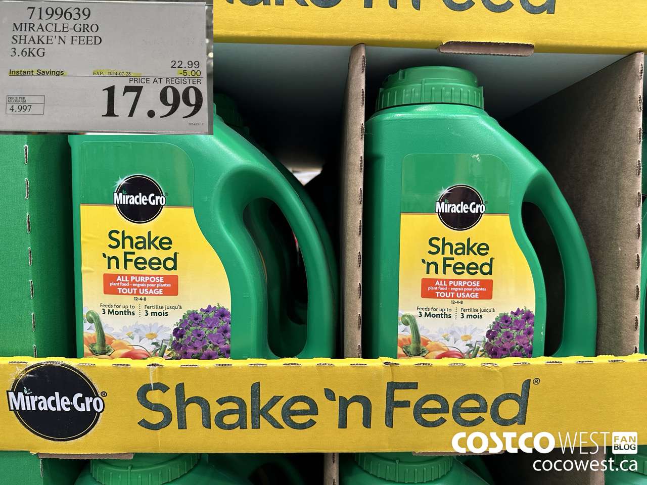 7199639 MIRACLE-GRO SHAKE'N FEED 3.6KG ($5.00 INSTANT SAVINGS EXPIRES ON 2024-07-28) $17.99