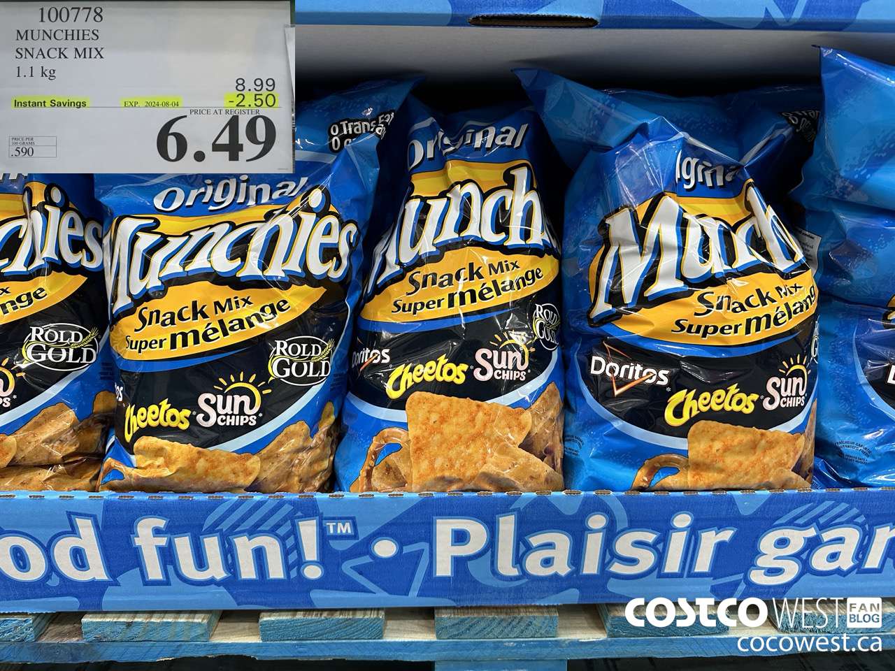 100778 MUNCHIES SNACK MIX 1.1 kg ($2.50 INSTANT SAVINGS EXPIRES ON 2024-08-04) $6.49