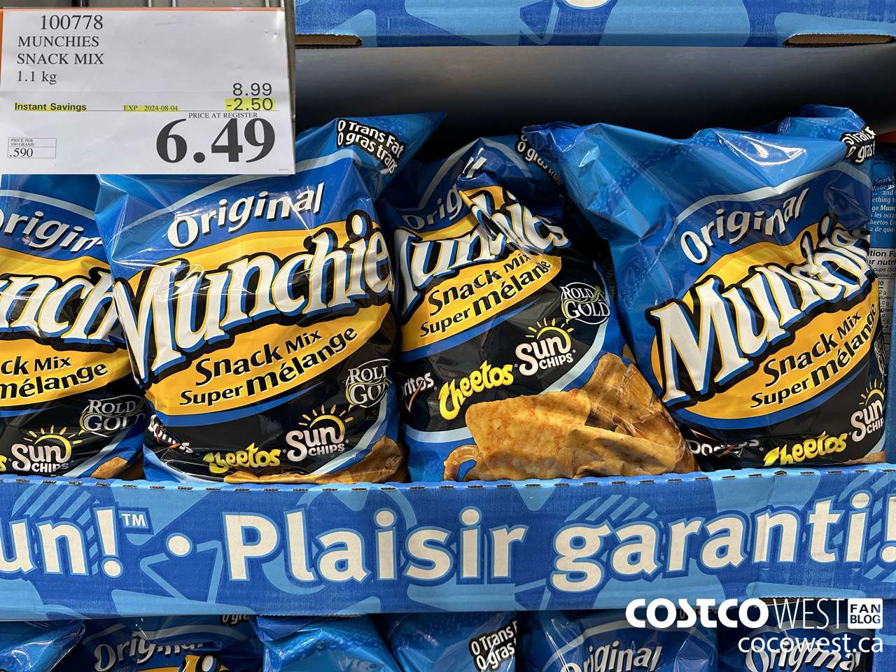 100778 MUNCHIES SNACK MIX 1.1 kg ($2.50 INSTANT SAVINGS EXPIRES ON 2024-08-04) $6.49